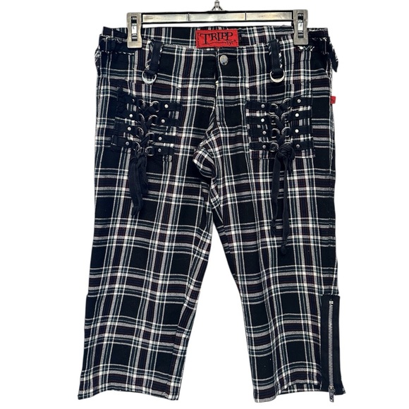 Vintage Y2K Era Mall Goth Style Tripp NYC Black and White Plaid Pants Size 3*